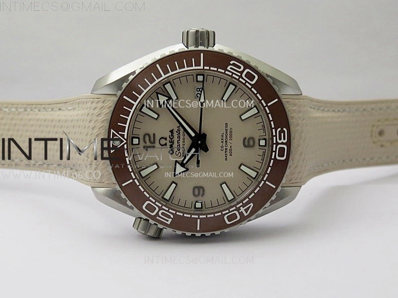 Planet Ocean 600M 43.5mm Bronze Color Ceramic Bezel SS VSF 1:1 Best Edition Sand-Blasted Beige Dial and Rubber Strap A8900